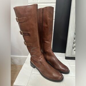 Ecco Women's Brown Leather knee height Boots with gold buckles